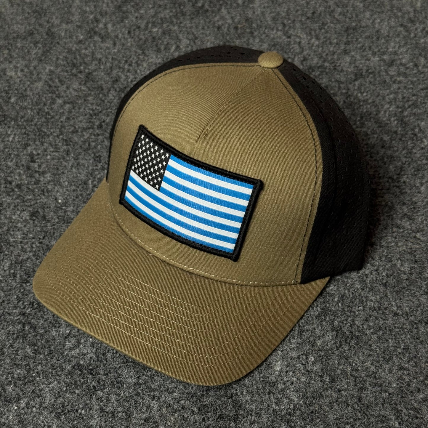 Brown and Black Thin Blue Line US Flag Performance Cap