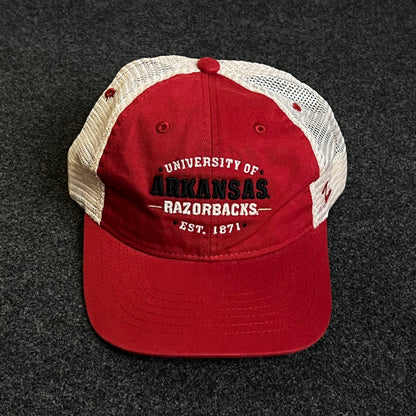 Arkansas Razorbacks Mesh Trucker Cap – Red & White Mesh (Distressed)