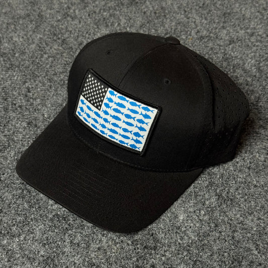 Columbia Unisex PFG Fish Flag Mesh Ball Cap (in the Black/Graphite colorway)