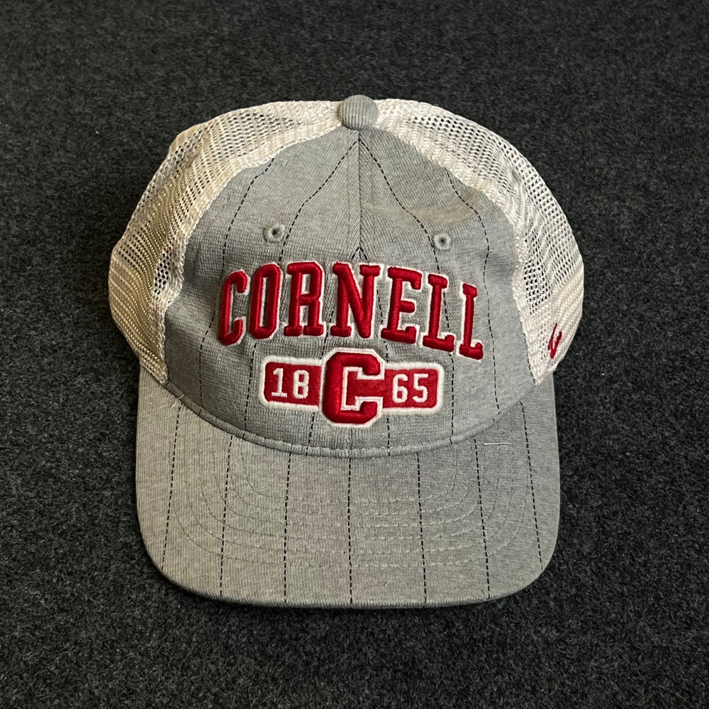 Cornell University Mesh Trucker Cap – Heather Gray & White Mesh (Red Embroidery)