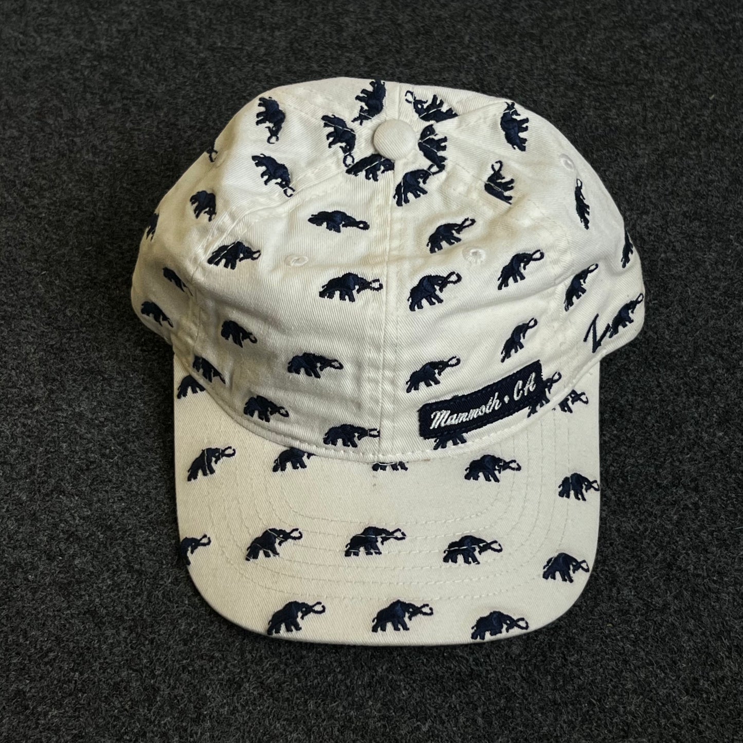 Unstructured Cadet Cap – Cream with Navy Mammoth Pattern (“Mammoth, CA” Patch)