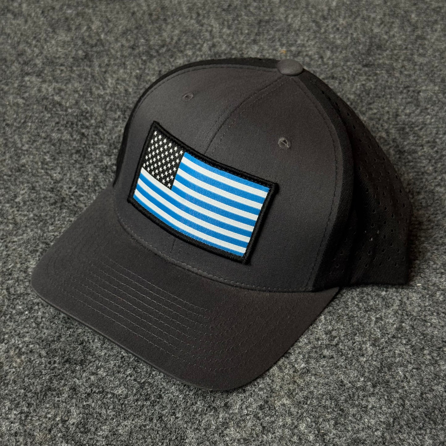 Dark Gray and Black Thin Blue Line US Flag Performance Cap