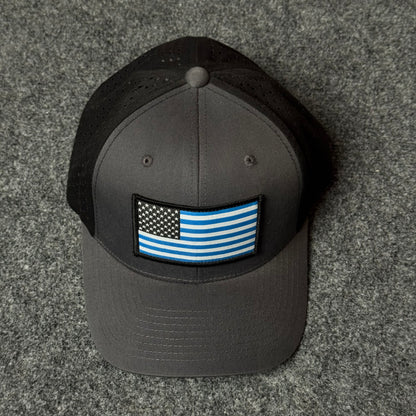 Dark Gray and Black Thin Blue Line US Flag Performance Cap