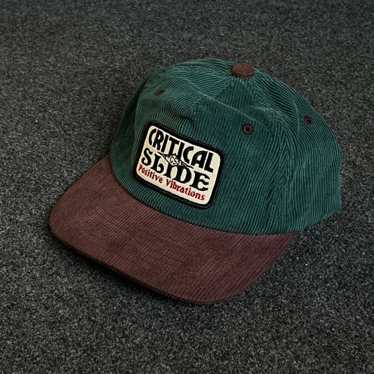 Unstructured Corduroy Dad Cap – Forest Green & Brown (“Critical Slide” Patch)