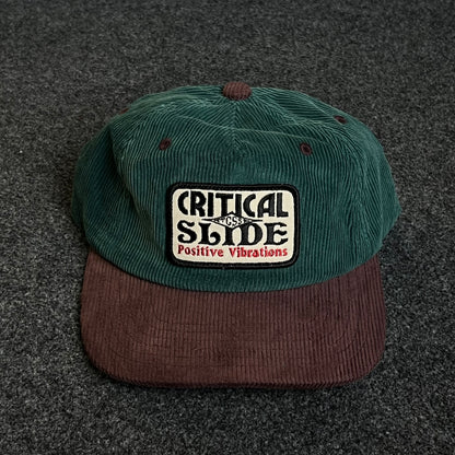 Unstructured Corduroy Dad Cap – Forest Green & Brown (“Critical Slide” Patch)