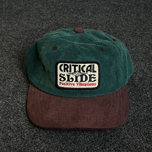 Unstructured Corduroy Dad Cap – Forest Green & Brown (“Critical Slide” Patch)