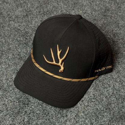 Muley Freak PRO Elk Shed Rope Trucker Cap (in the Black/Gold colorway)
