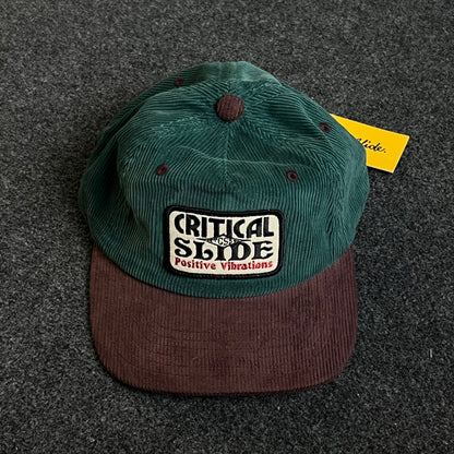 Unstructured Corduroy Dad Cap – Forest Green & Brown (“Critical Slide” Patch)