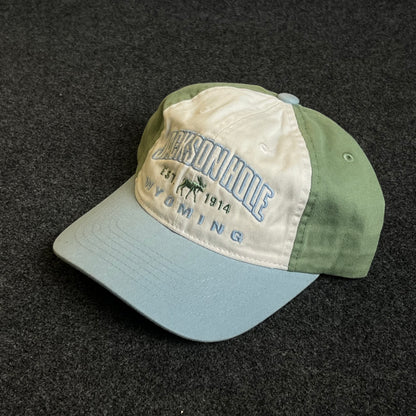 Unstructured Dad Cap – Cream, Sage Green & Sky Blue (“Jackson Hole, Wyoming”)