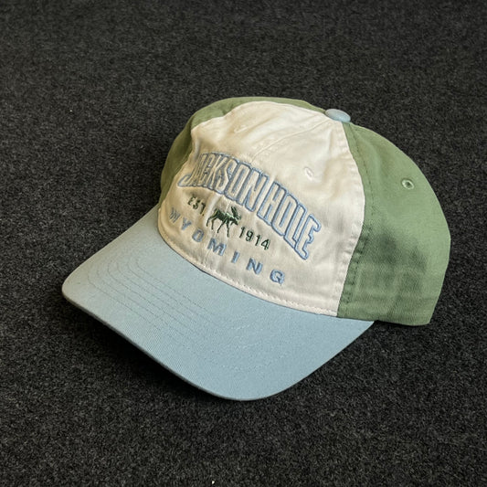 Unstructured Dad Cap – Cream, Sage Green & Sky Blue (“Jackson Hole, Wyoming”)