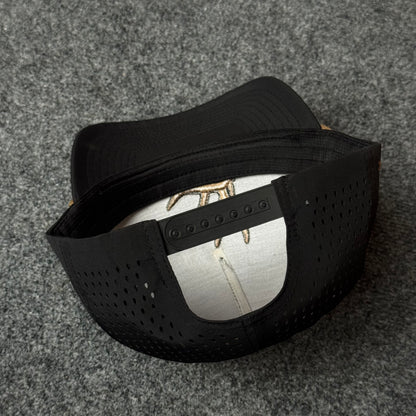 Muley Freak PRO Elk Shed Rope Trucker Cap (in the Black/Gold colorway)