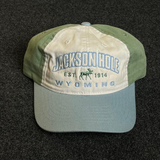 Unstructured Dad Cap – Cream, Sage Green & Sky Blue (“Jackson Hole, Wyoming”)
