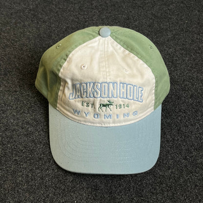 Unstructured Dad Cap – Cream, Sage Green & Sky Blue (“Jackson Hole, Wyoming”)
