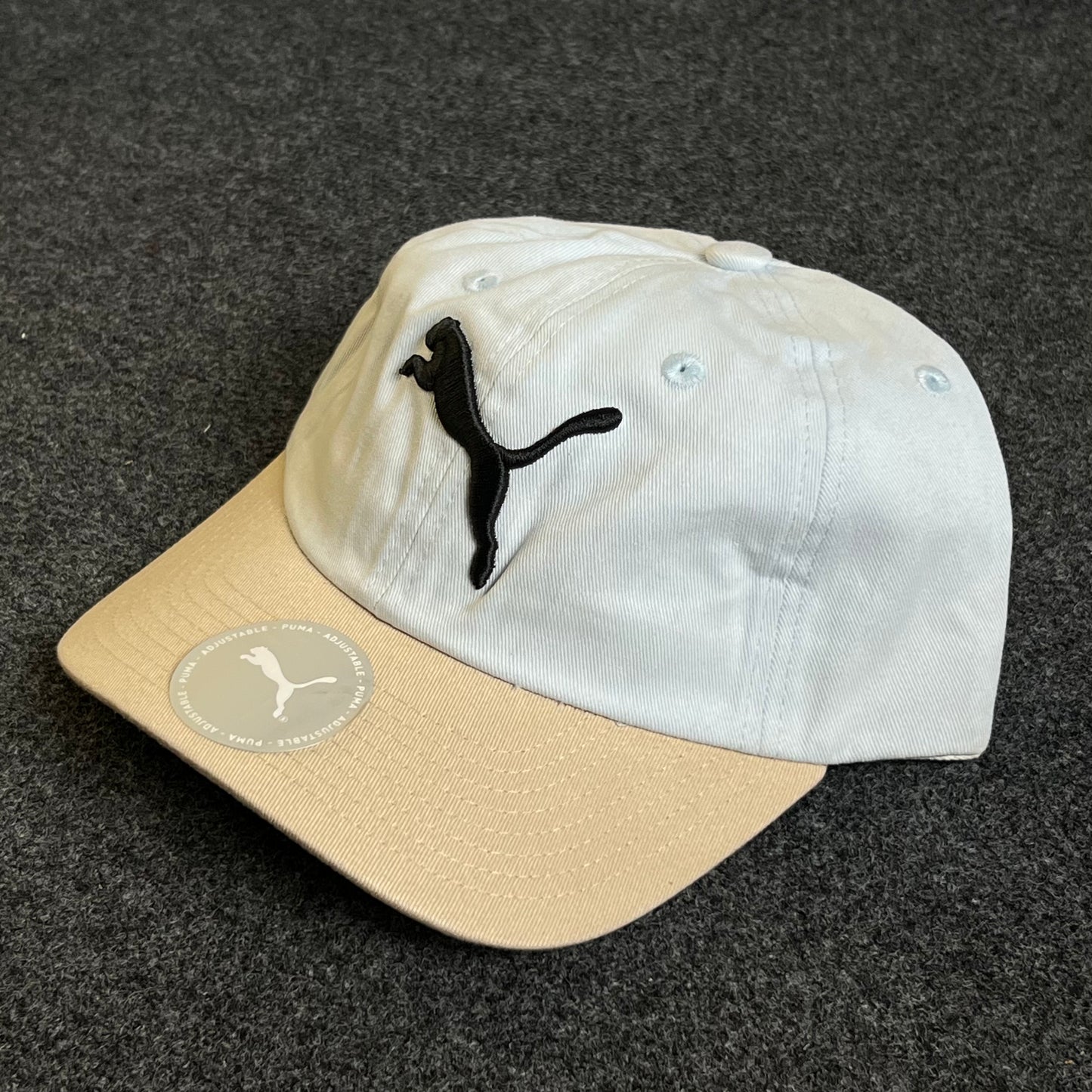 PUMA Unstructured Dad Cap – White & Beige (Black Jumping Cat Logo)