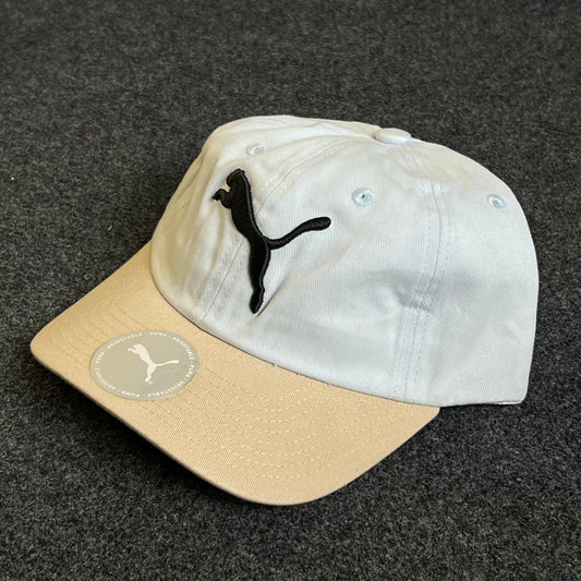 PUMA Unstructured Dad Cap – White & Beige (Black Jumping Cat Logo)