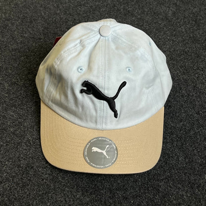 PUMA Unstructured Dad Cap – White & Beige (Black Jumping Cat Logo)