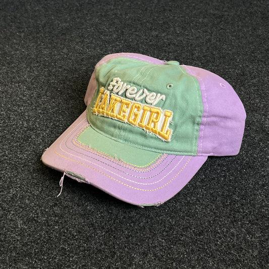 Unstructured Dad Cap – Mint Green & Lavender “Forever LAKE GIRL” (Distressed)