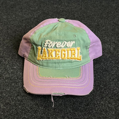 Unstructured Dad Cap – Mint Green & Lavender “Forever LAKE GIRL” (Distressed)