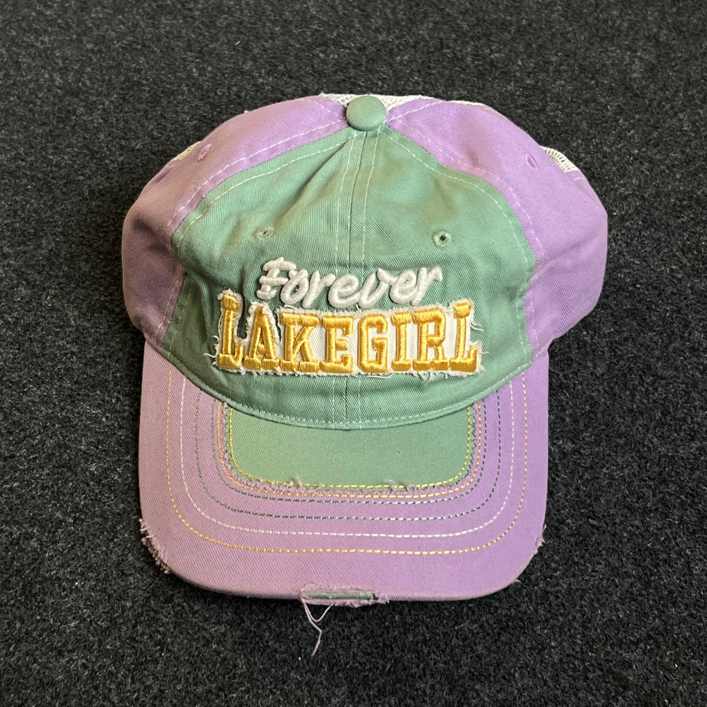 Unstructured Dad Cap – Mint Green & Lavender “Forever LAKE GIRL” (Distressed)