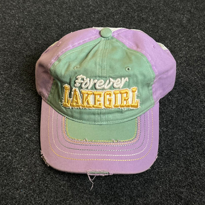 Unstructured Dad Cap – Mint Green & Lavender “Forever LAKE GIRL” (Distressed)