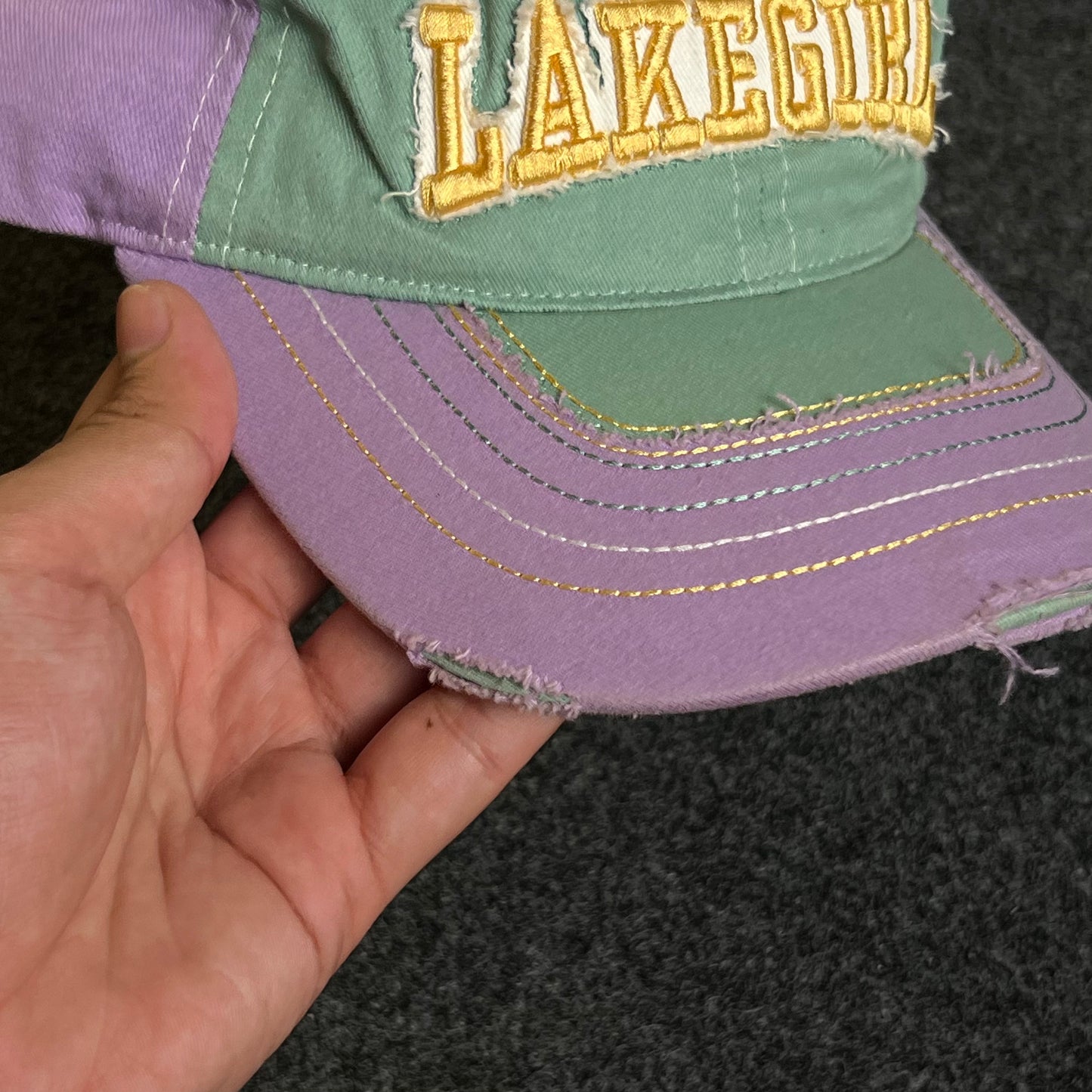 Unstructured Dad Cap – Mint Green & Lavender “Forever LAKE GIRL” (Distressed)