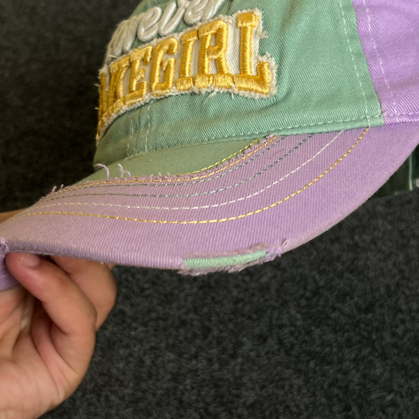 Unstructured Dad Cap – Mint Green & Lavender “Forever LAKE GIRL” (Distressed)