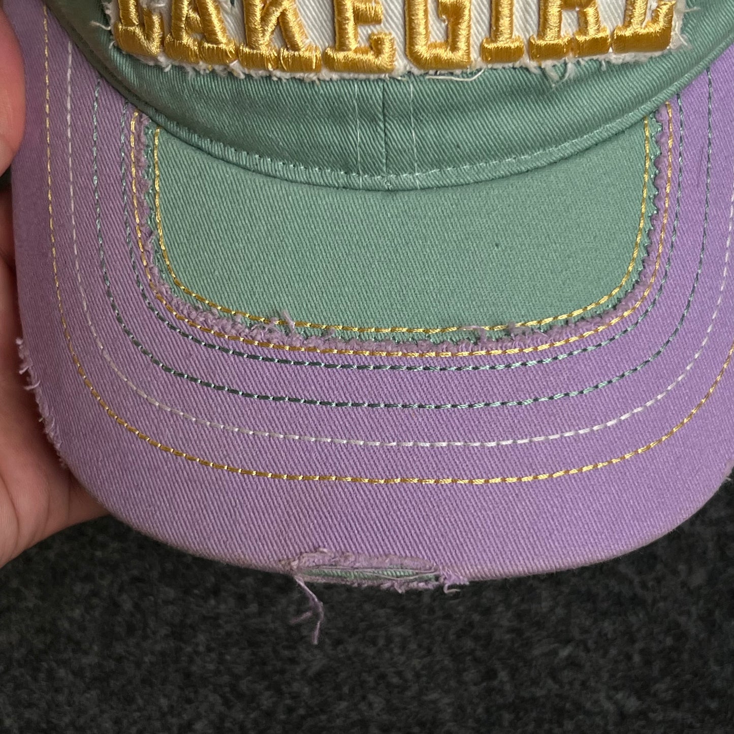Unstructured Dad Cap – Mint Green & Lavender “Forever LAKE GIRL” (Distressed)