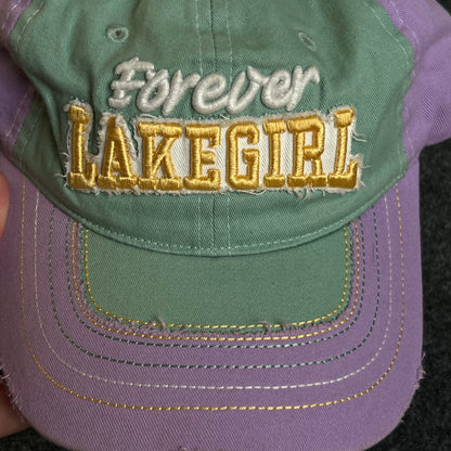 Unstructured Dad Cap – Mint Green & Lavender “Forever LAKE GIRL” (Distressed)