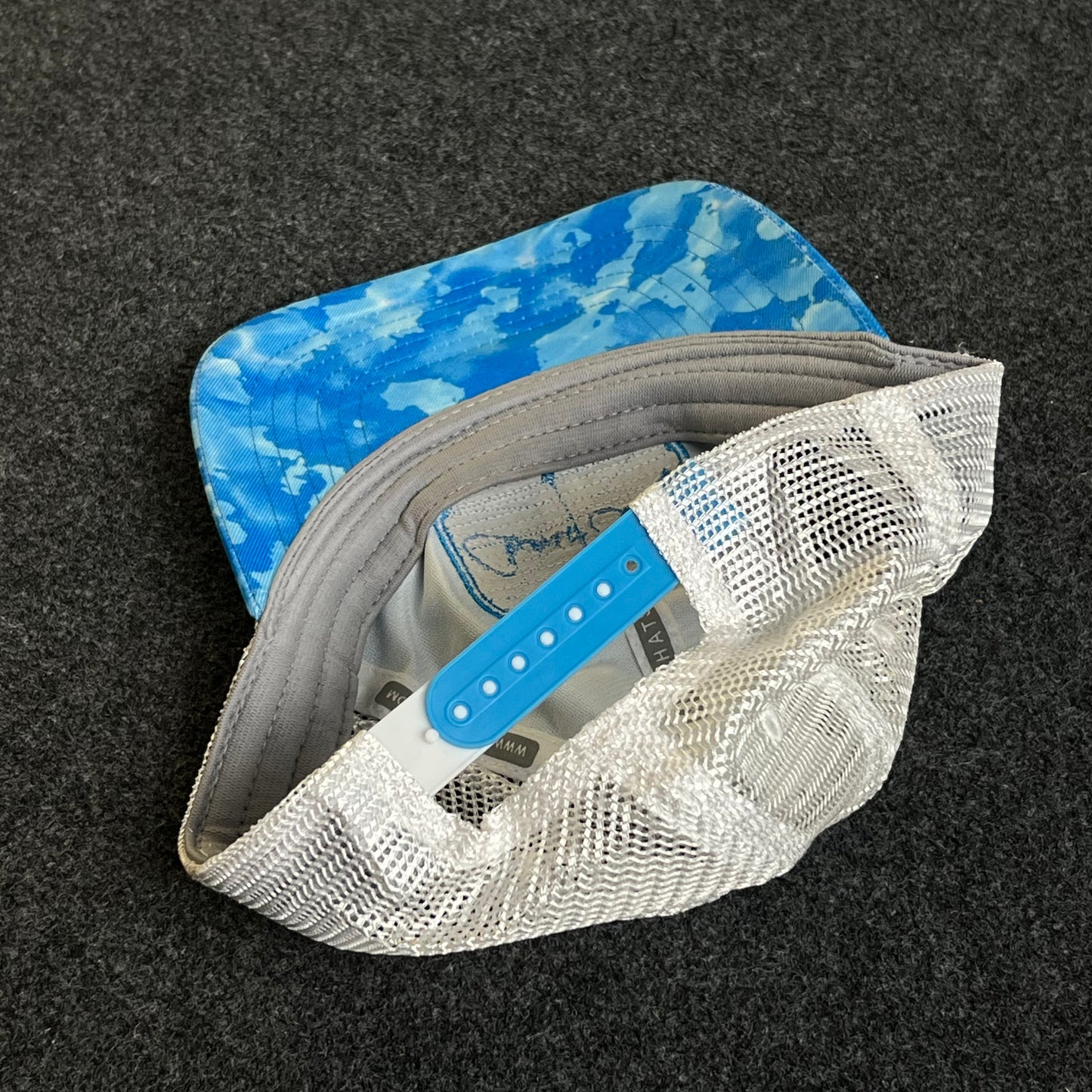 Mesh Trucker Cap – Blue Tie-Dye & White Mesh (Script Patch)