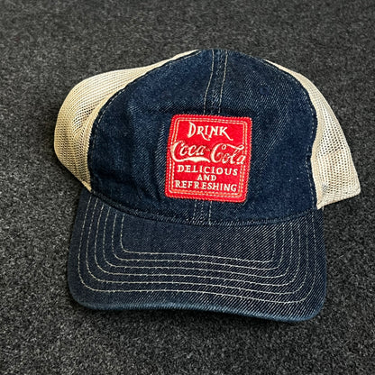 Mesh Trucker Cap – Denim Blue, Red Patch & Khaki Mesh