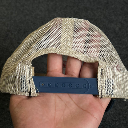 Mesh Trucker Cap – Denim Blue, Red Patch & Khaki Mesh