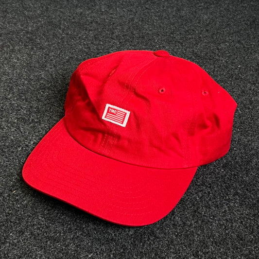 Unstructured Dad Cap – Red (Mini Square Patch)