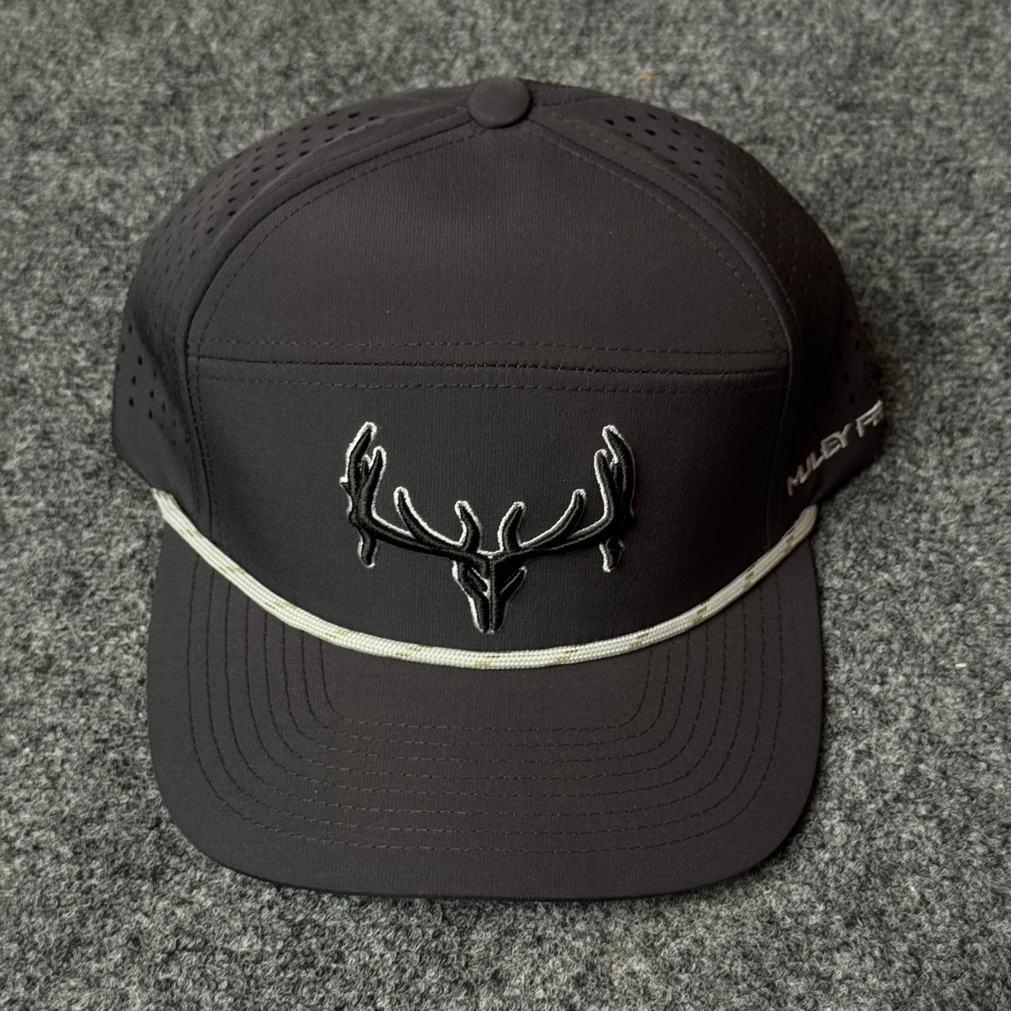 Muley Freak PRO Logo Rope Flatty Cap (in the Blackout/Cream colorway)