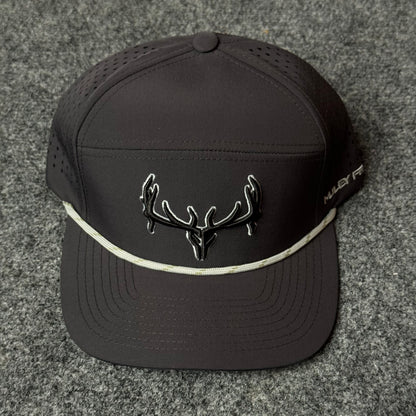 Muley Freak PRO Logo Rope Flatty Cap (in the Blackout/Cream colorway)