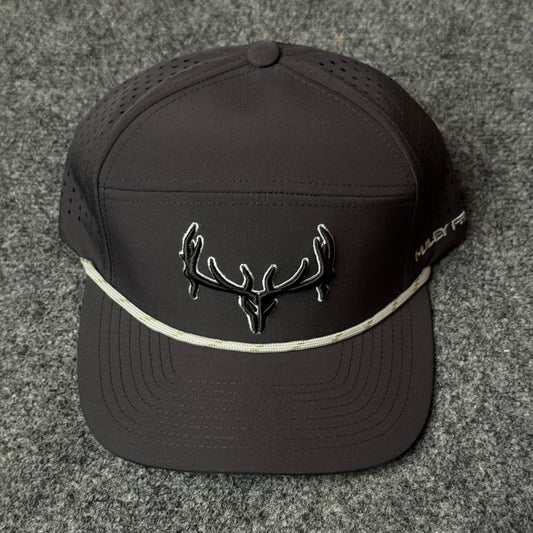 Muley Freak PRO Logo Rope Flatty Cap (in the Blackout/Cream colorway)