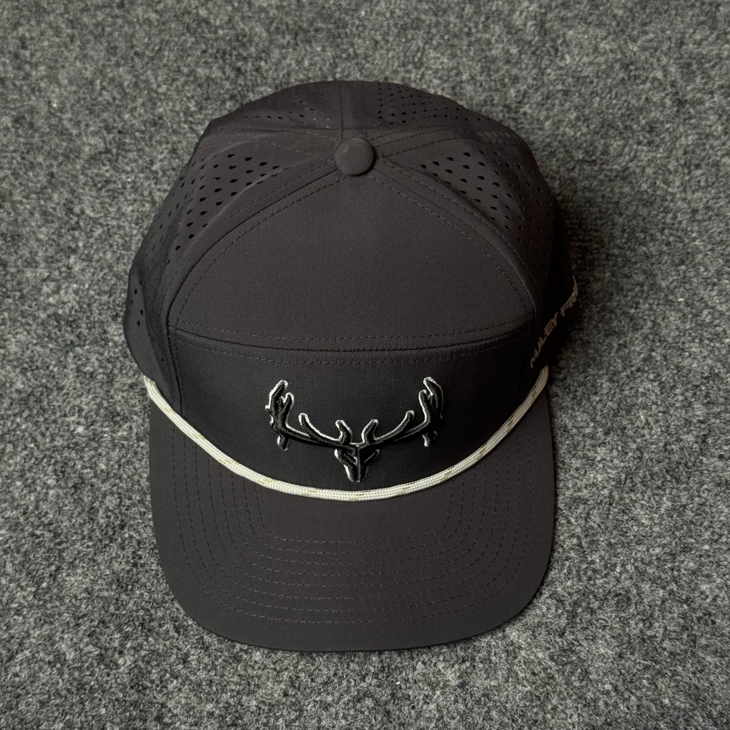 Muley Freak PRO Logo Rope Flatty Cap (in the Blackout/Cream colorway)