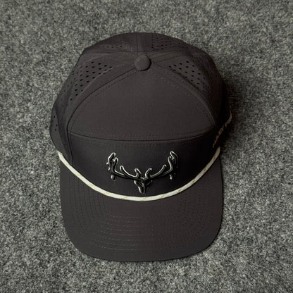 Muley Freak PRO Logo Rope Flatty Cap (in the Blackout/Cream colorway)