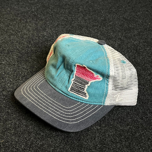 Mesh Trucker Cap – Teal, Gray & White Mesh (Frayed Minnesota Patch)