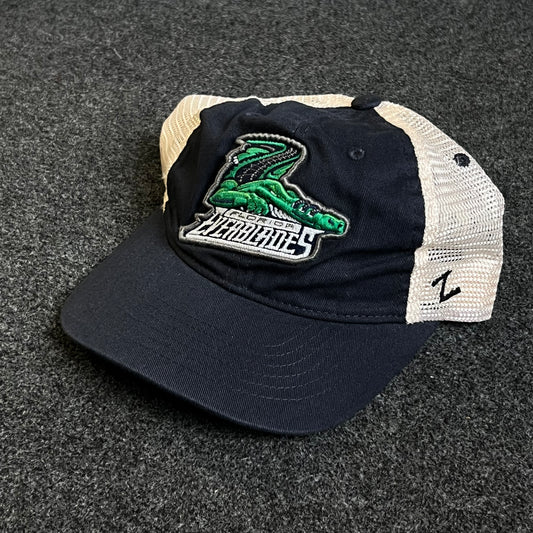 Florida Everblades Mesh Trucker Cap – Navy & White Mesh (Gator Logo)