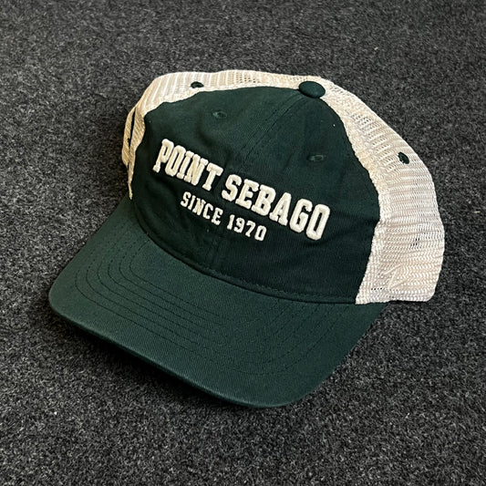 Point Sebago Mesh Trucker Cap – Forest Green & White Mesh (“Since 1970”)
