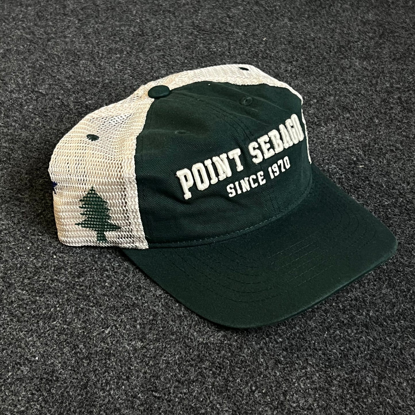 Point Sebago Mesh Trucker Cap – Forest Green & White Mesh (“Since 1970”)