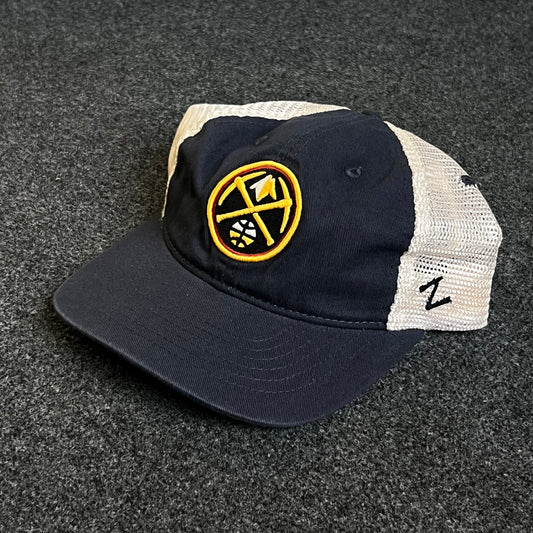 Denver Nuggets Mesh Trucker Cap – Navy & White Mesh (Round Pickaxe Logo)