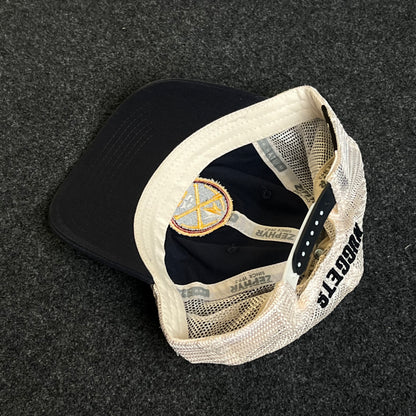 Denver Nuggets Mesh Trucker Cap – Navy & White Mesh (Round Pickaxe Logo)