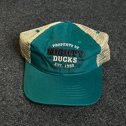 Mighty Ducks Mesh Trucker Cap – Teal & Khaki Mesh (“Property of Mighty Ducks • Est. 1993”)