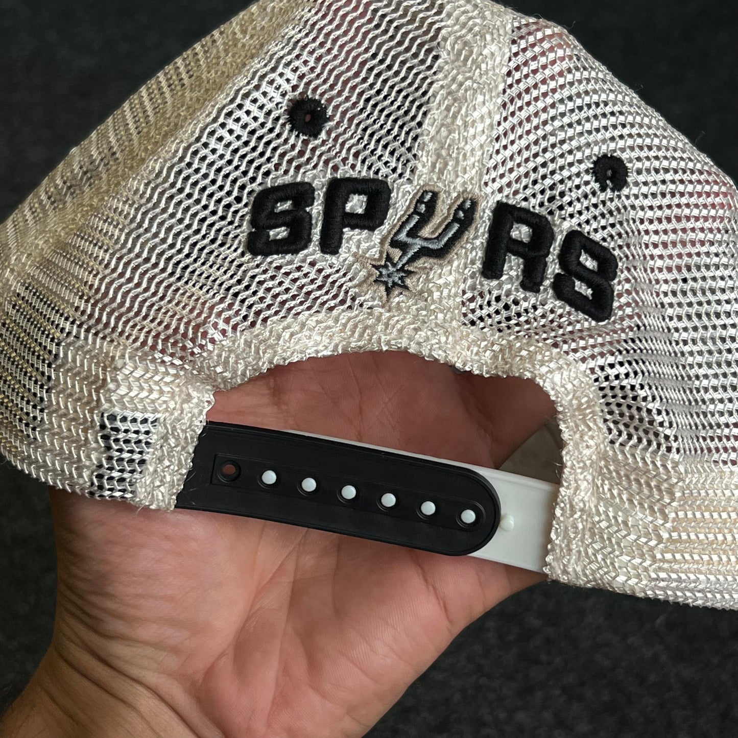 San Antonio Spurs Mesh Trucker Cap – Black & White Mesh (Spur Logo)