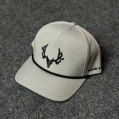 Muley Freak PRO Logo Rope Trucker Cap (in the Eggshell/Black colorway)