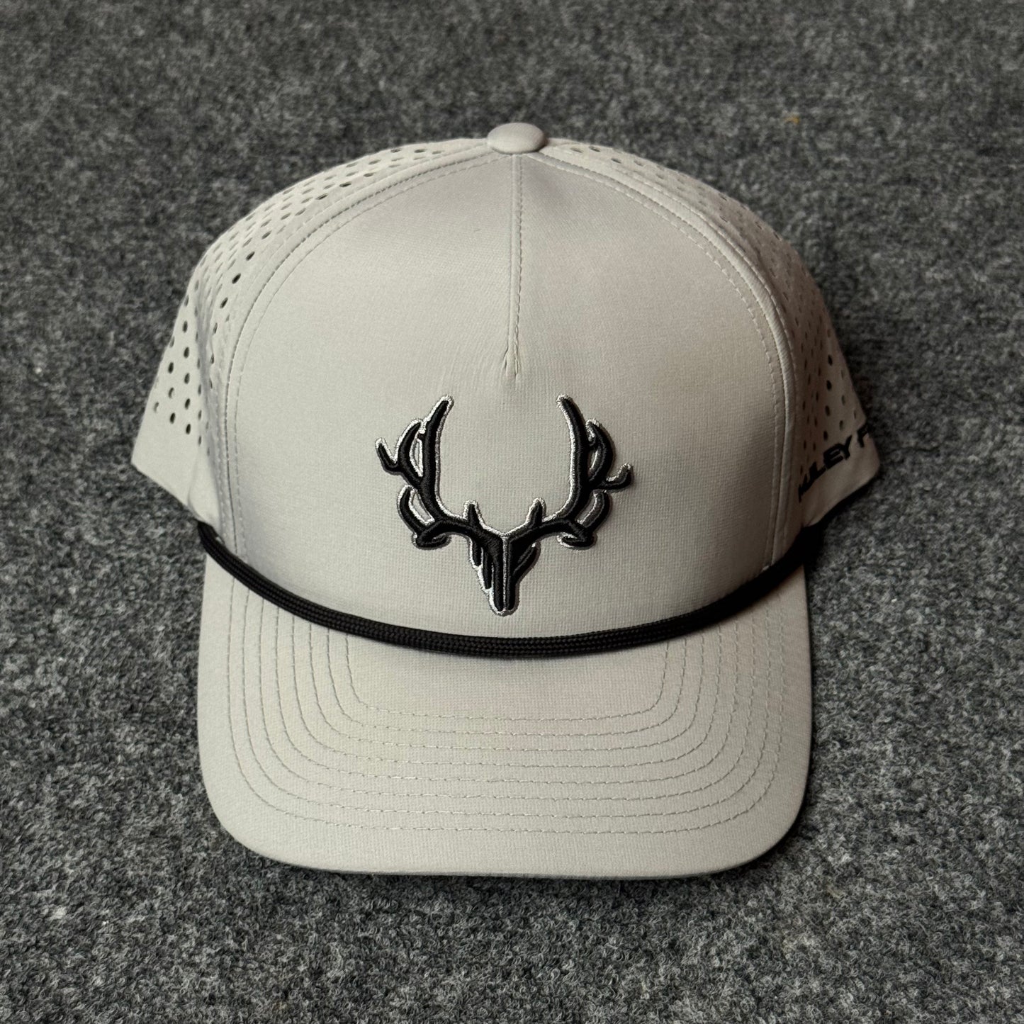 Muley Freak PRO Logo Rope Trucker Cap (in the Eggshell/Black colorway)