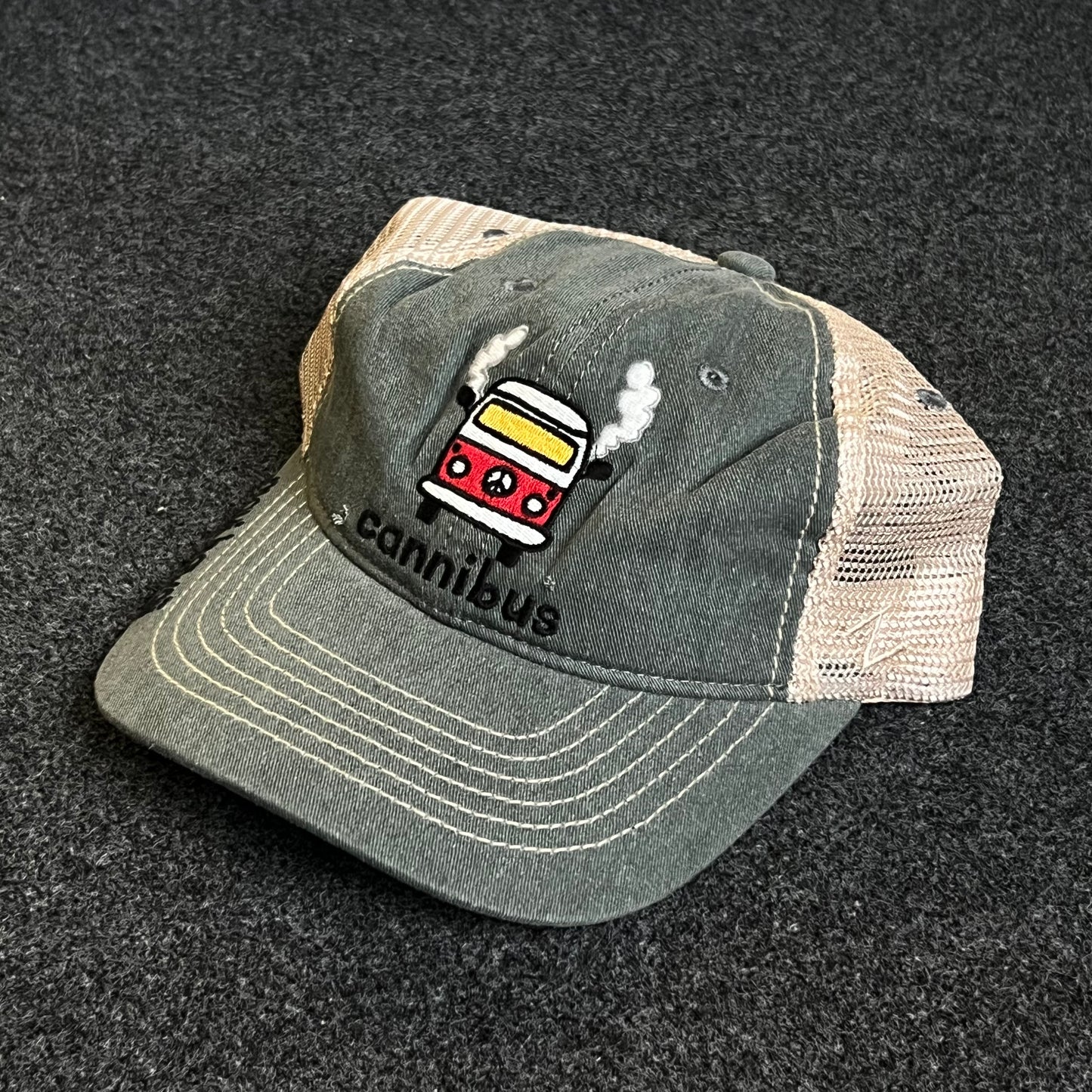 Mesh Trucker Cap – Sage Green & Khaki Mesh (“cannibus” Van Patch)