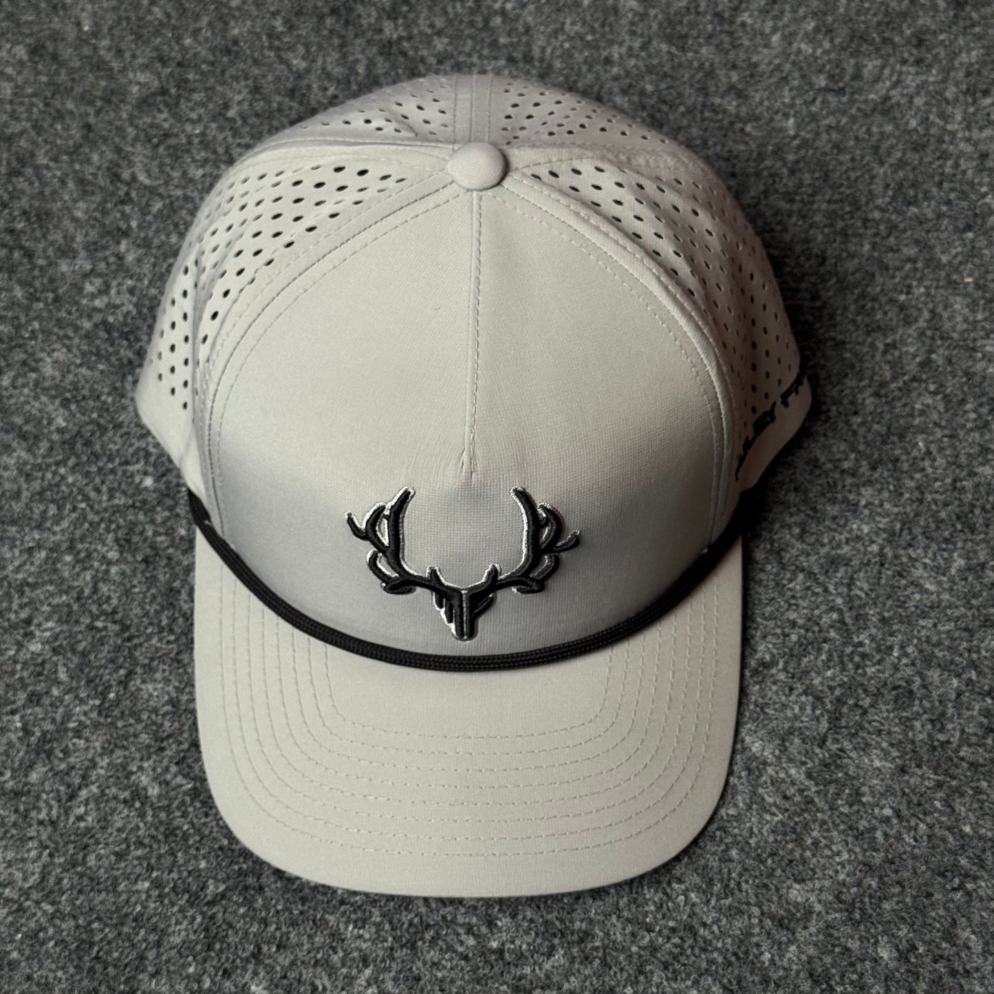 Muley Freak PRO Logo Rope Trucker Cap (in the Eggshell/Black colorway)