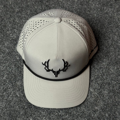 Muley Freak PRO Logo Rope Trucker Cap (in the Eggshell/Black colorway)
